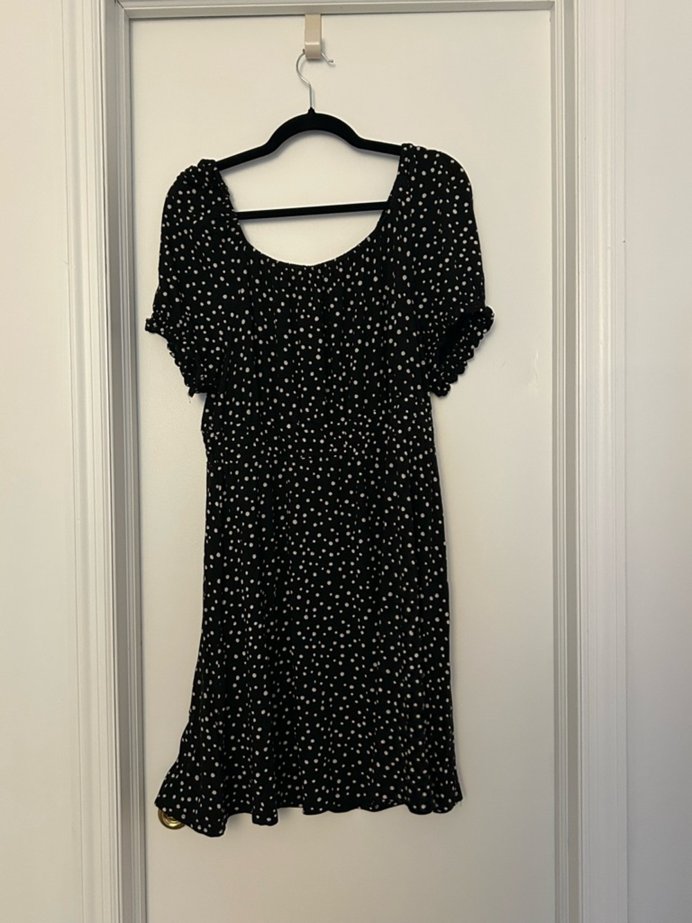 LOFT Black Midi Dress with White Polka Dots